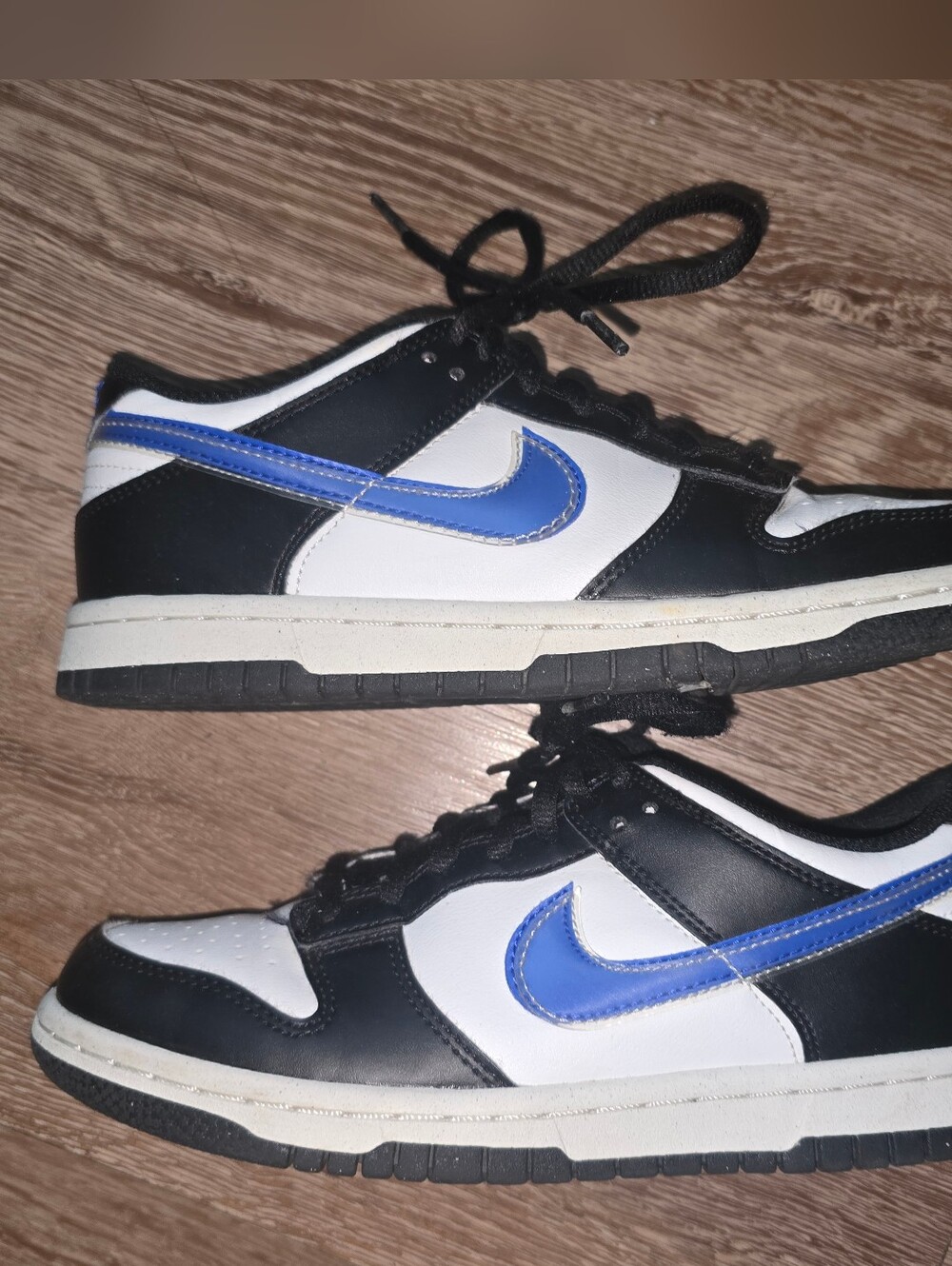Nike Dunk Low Top Sneakers White & Black with Blue Swoosh